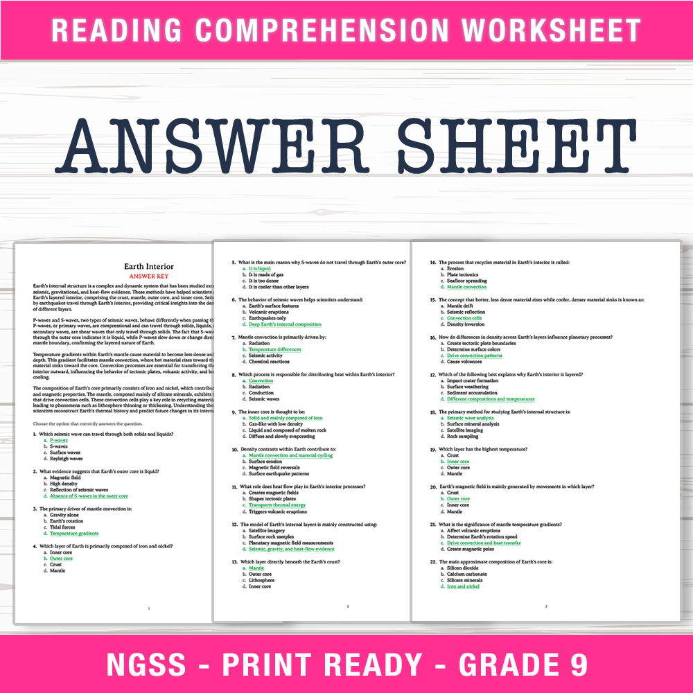 Grade 9 Science worksheet worksheet — Grade 9 Science | Earth's Interior Worksheet (PDF + Answer Key) — page 2