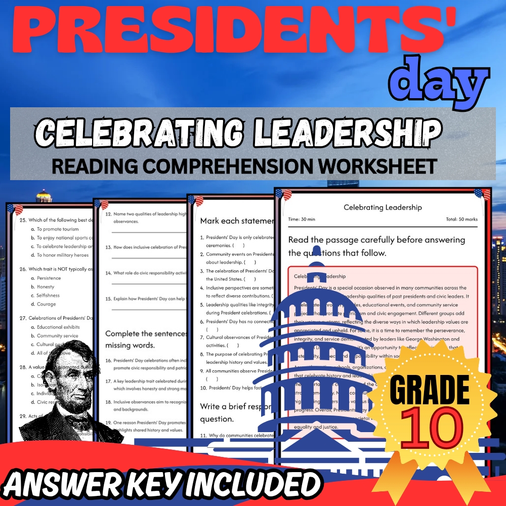Grade 10 Presidents' Day Unit Bundle|Leadership & Founding Principles Worksheets — included worksheet 5