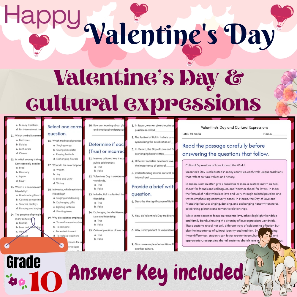 Grade 10 Seasonal Valentine’s Day Unit Bundle | History, Symbols & Cultures — included worksheet 5