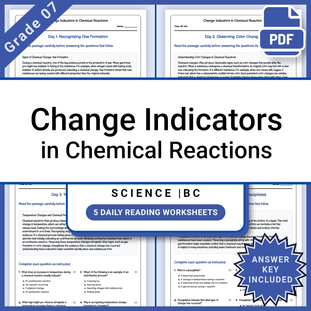 Grade 7 Science Lesson Group Bundle | States, Reactions & Properties — included worksheet 14