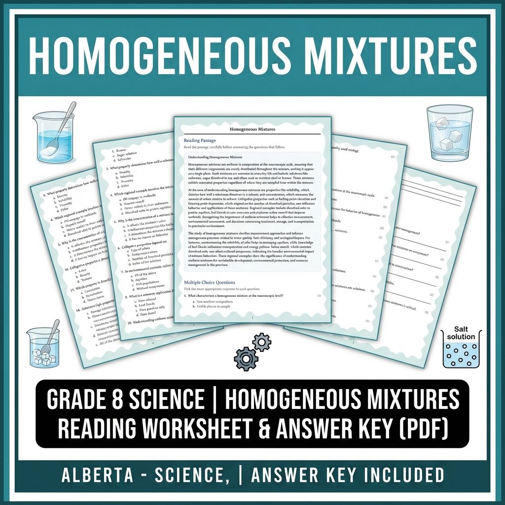 Grade 8 Science | Homogeneous Mixtures Reading Worksheet & Answer Key (PDF)