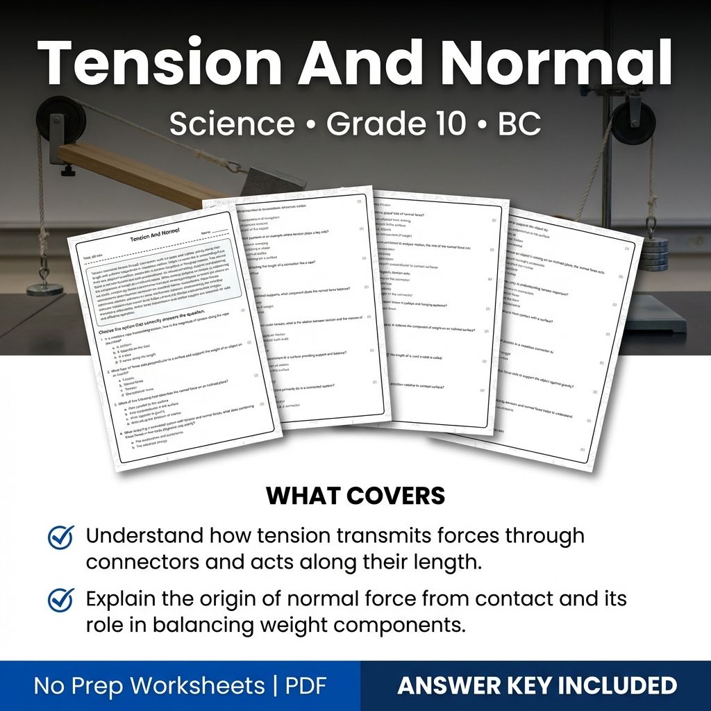 Grade 10 Science | Tension and Normal Forces Worksheet (PDF + Answer Key)