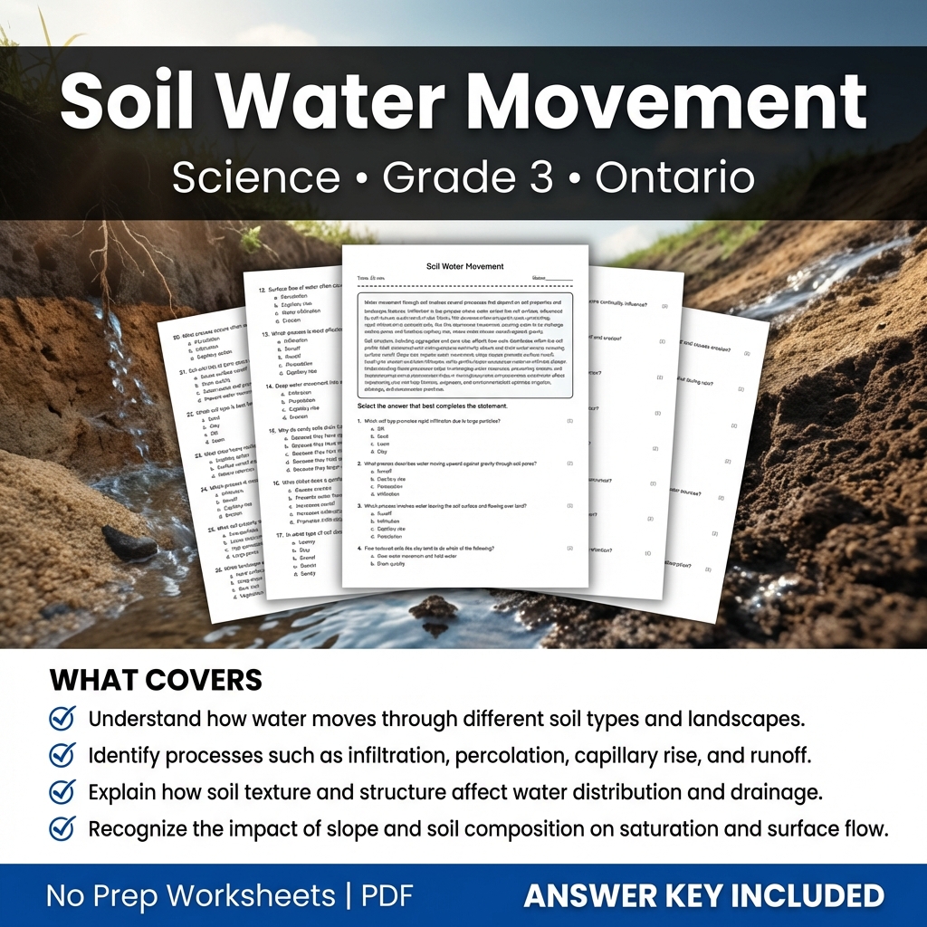 Soil Water Movement Worksheet | Grade 3 Science Practice & Assessment