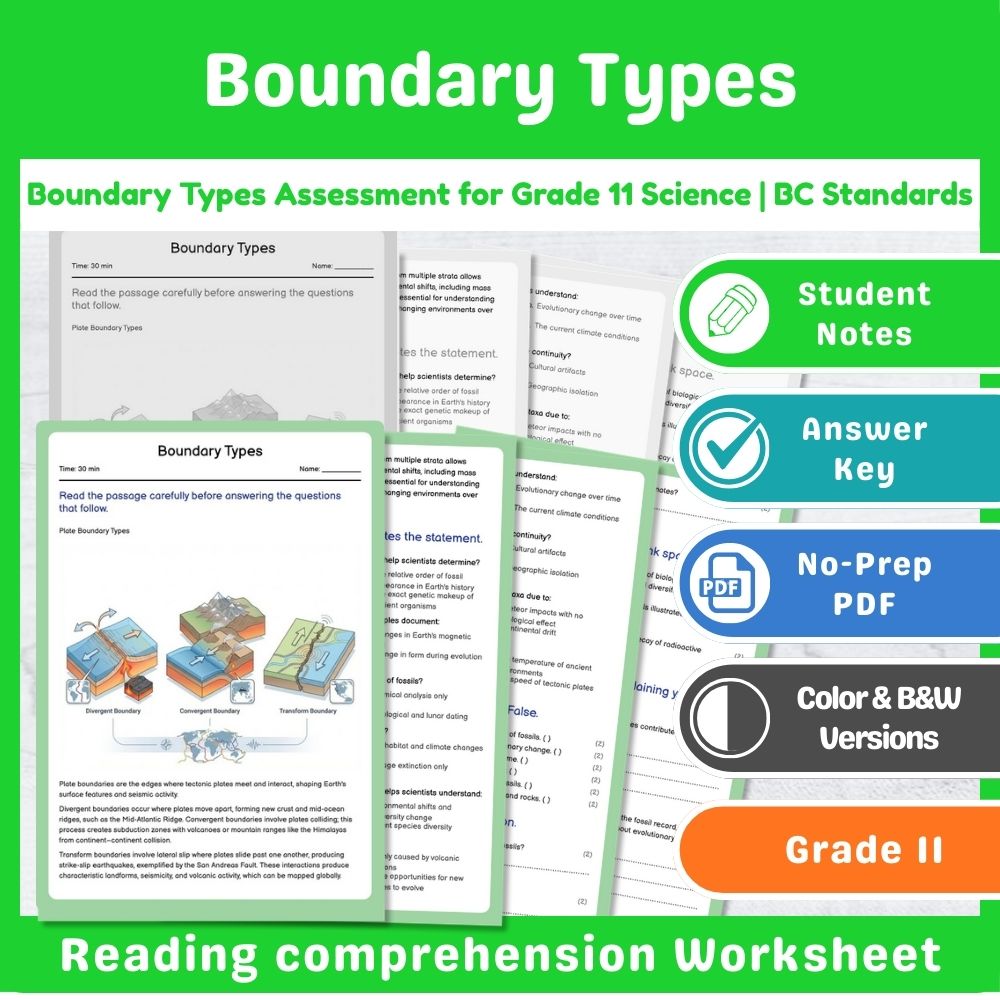 Grade 11 Science Assessment | Plate Tectonics BC Standards Mini Bundle — included worksheet 14