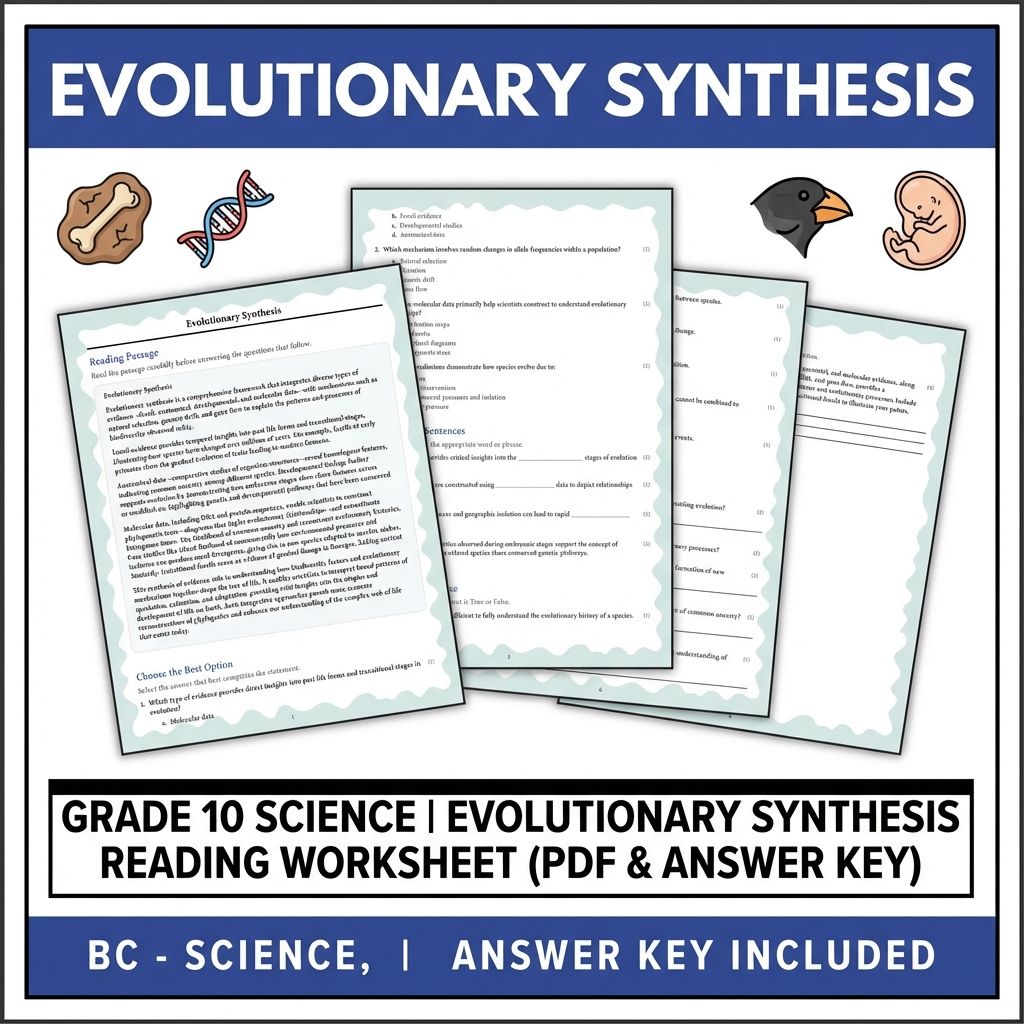 Grade 10 Science | Evolutionary Synthesis Reading Worksheet (PDF & Answer Key)