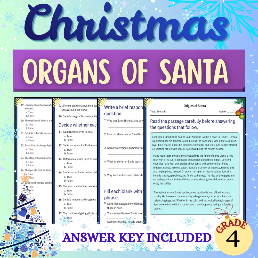 Grade 4 Seasonal Education Bundle – Christmas Origins & Traditions Worksheets — included worksheet 4