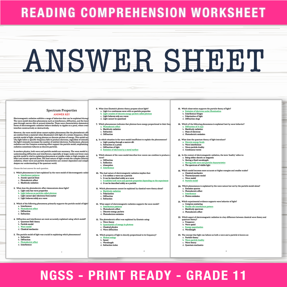 Grade 11 Science worksheet worksheet — Grade 11 Science | Spectrum Properties Worksheet (PDF + Answer Key) — page 2