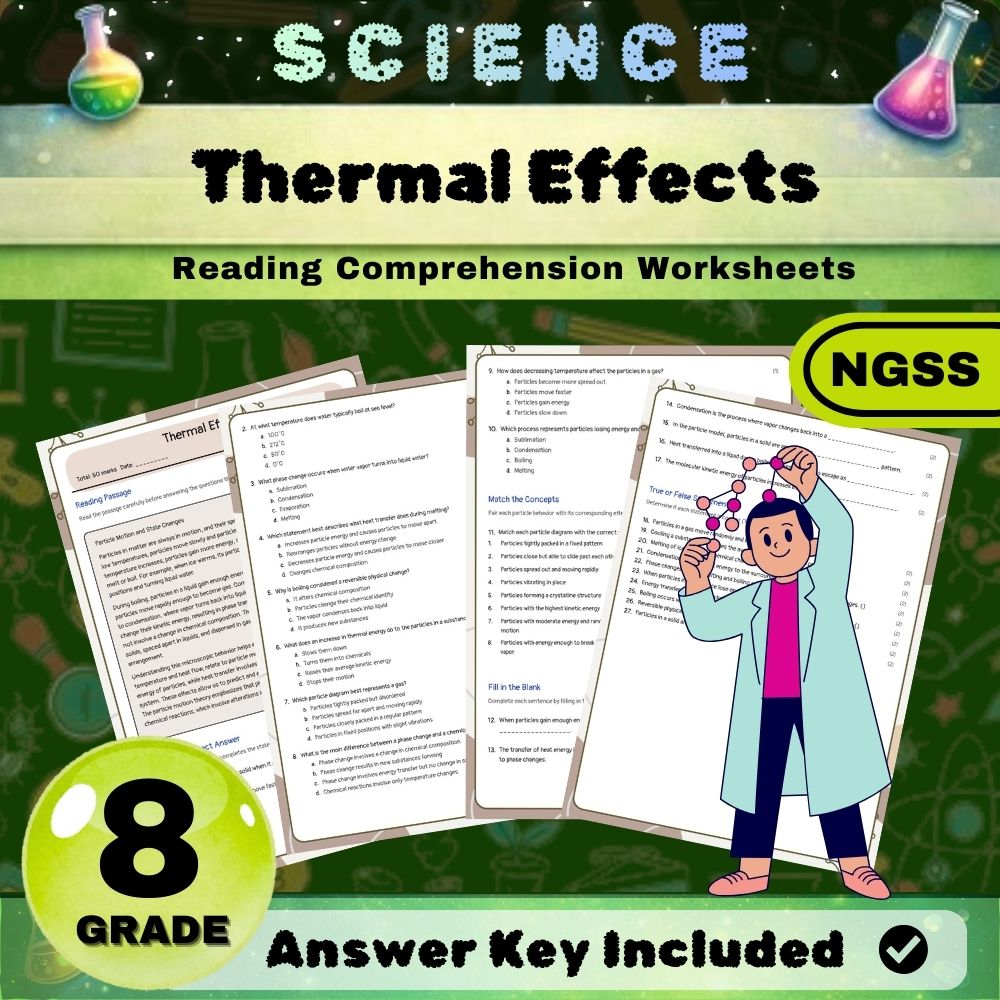 Grade 8 Science science ngss worksheet — Grade 8 Science | Thermal Effects Worksheet (NGSS Aligned PDF)