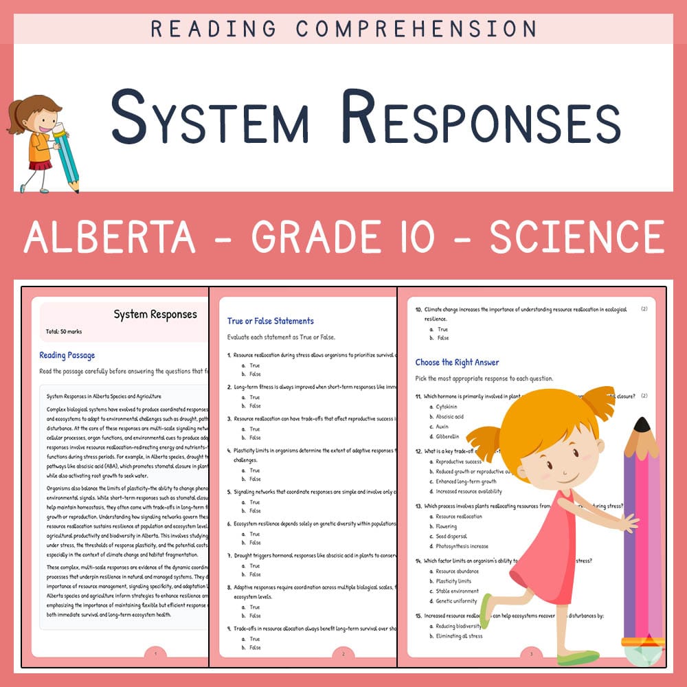Grade 10 Science worksheet elena worksheet — Grade 10 Science | System Responses Worksheet | Alberta Standards — page 1