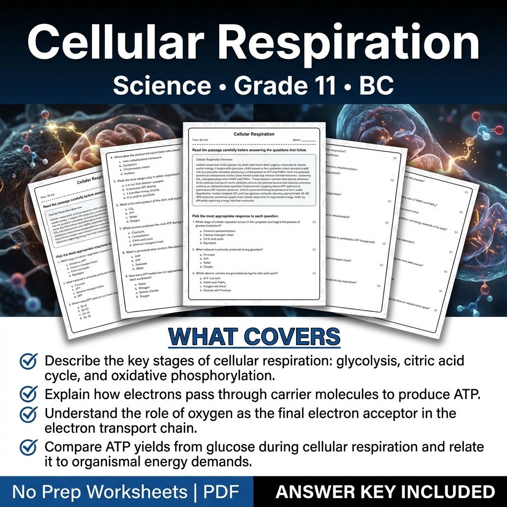 11th Grade Science | Cellular Respiration Worksheet & Answer Key (Printable PDF)