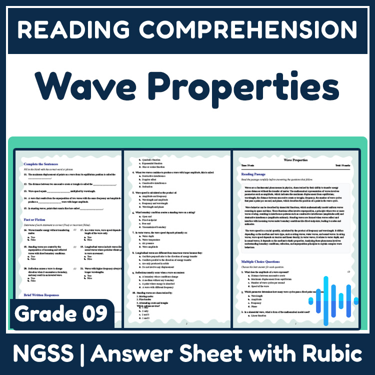 Grade 9 Science reading worksheets worksheet — 9th Grade Science | Wave Properties Reading Worksheet (PDF & Rubric) — page 1