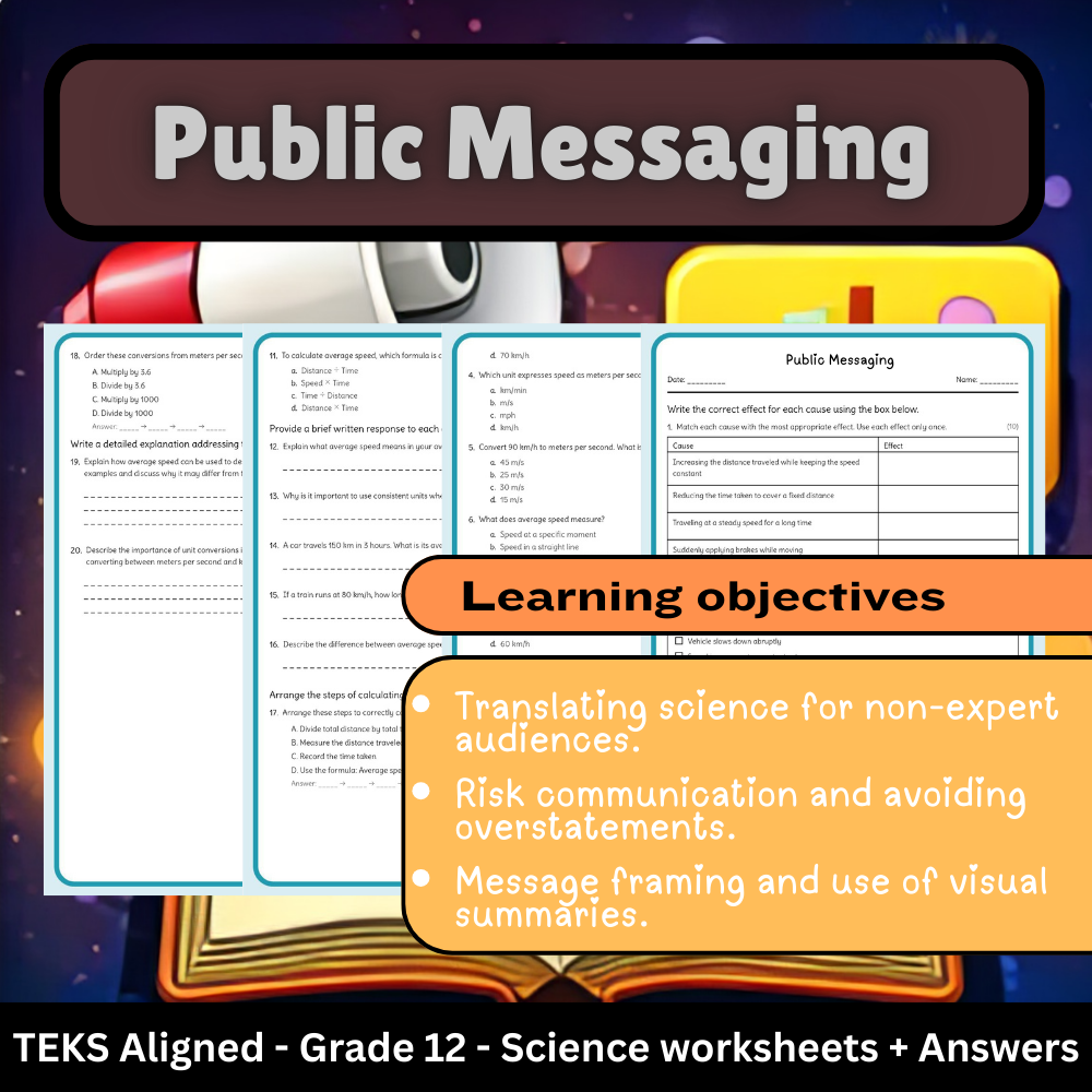 Grade 12 Science | Effective Public Messaging Worksheet (TEKS & Science 1 PDF)