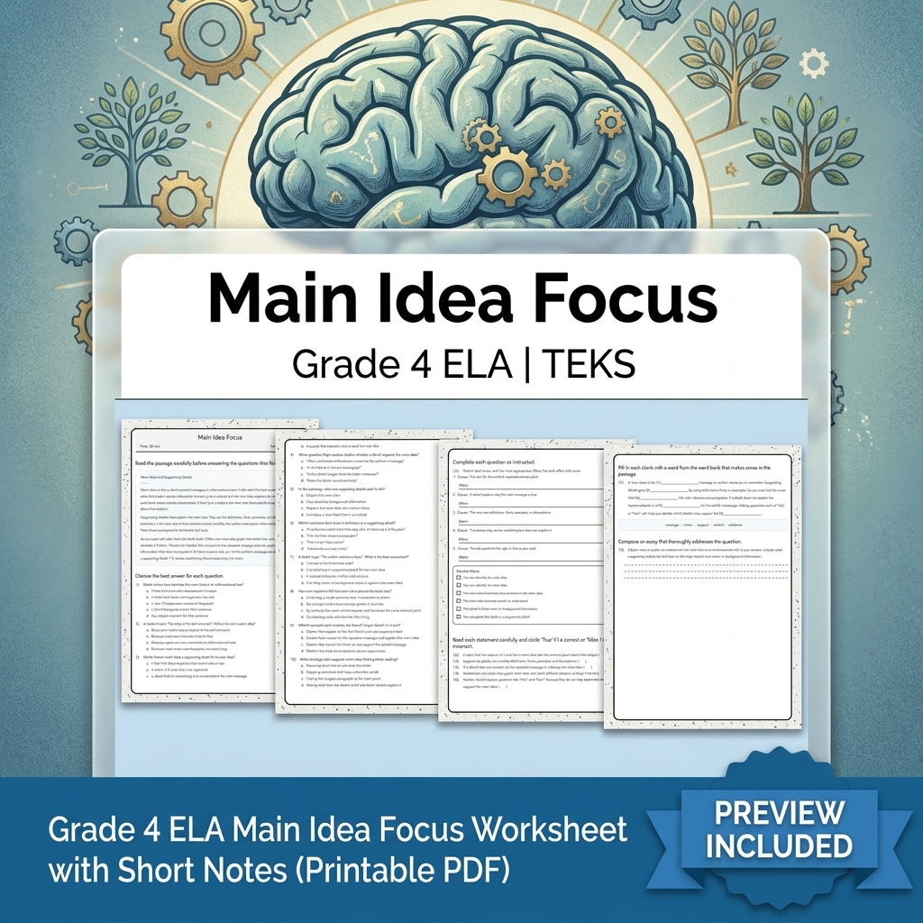 Grade 4 Text Features, Main Idea & Inferences ELA Lesson Bundle | TEKS — included worksheet 7