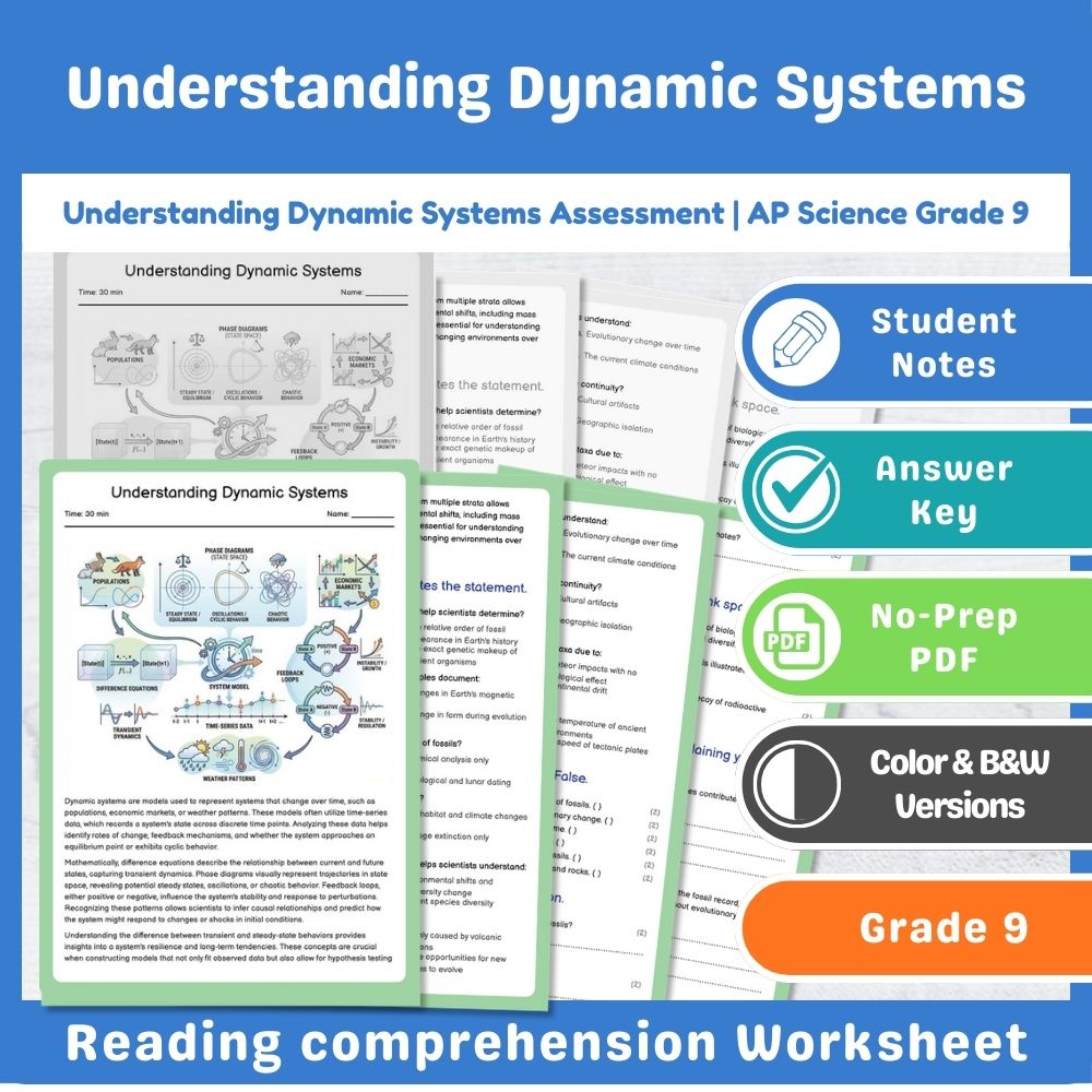 Grade 9 Science assessment worksheet — Understanding Dynamic Systems Assessment for Grade 9 Science AP — page 1