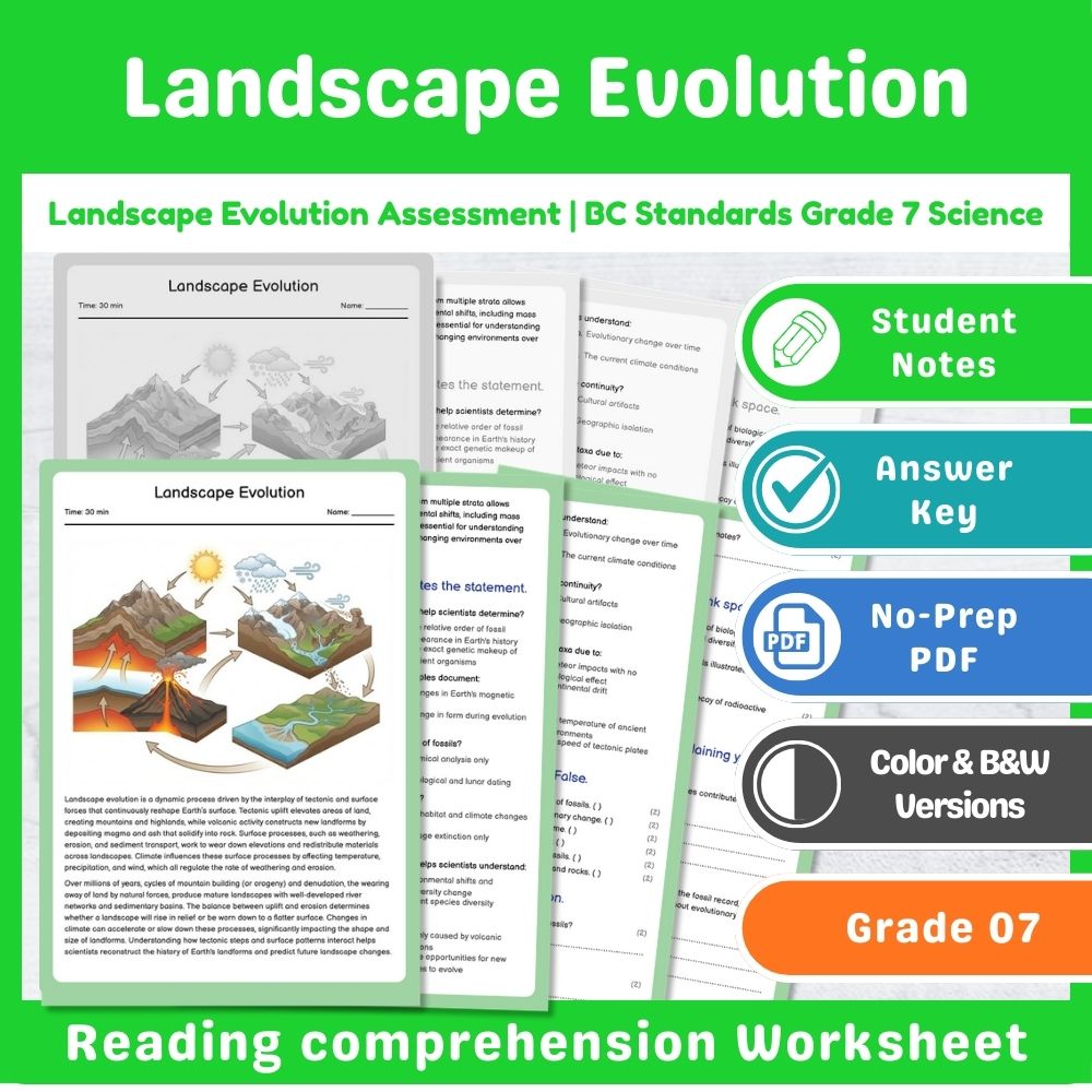Grade 7 Science Lesson – Earth Processes Assessment & Landforms Bundle — included worksheet 15