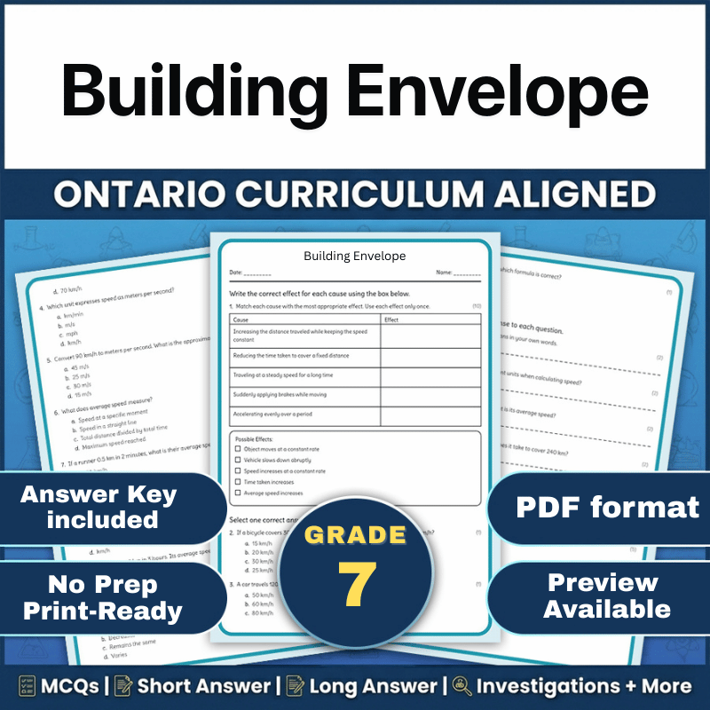 Grade 7 Science | Building Envelope Worksheet (Ontario, PDF)