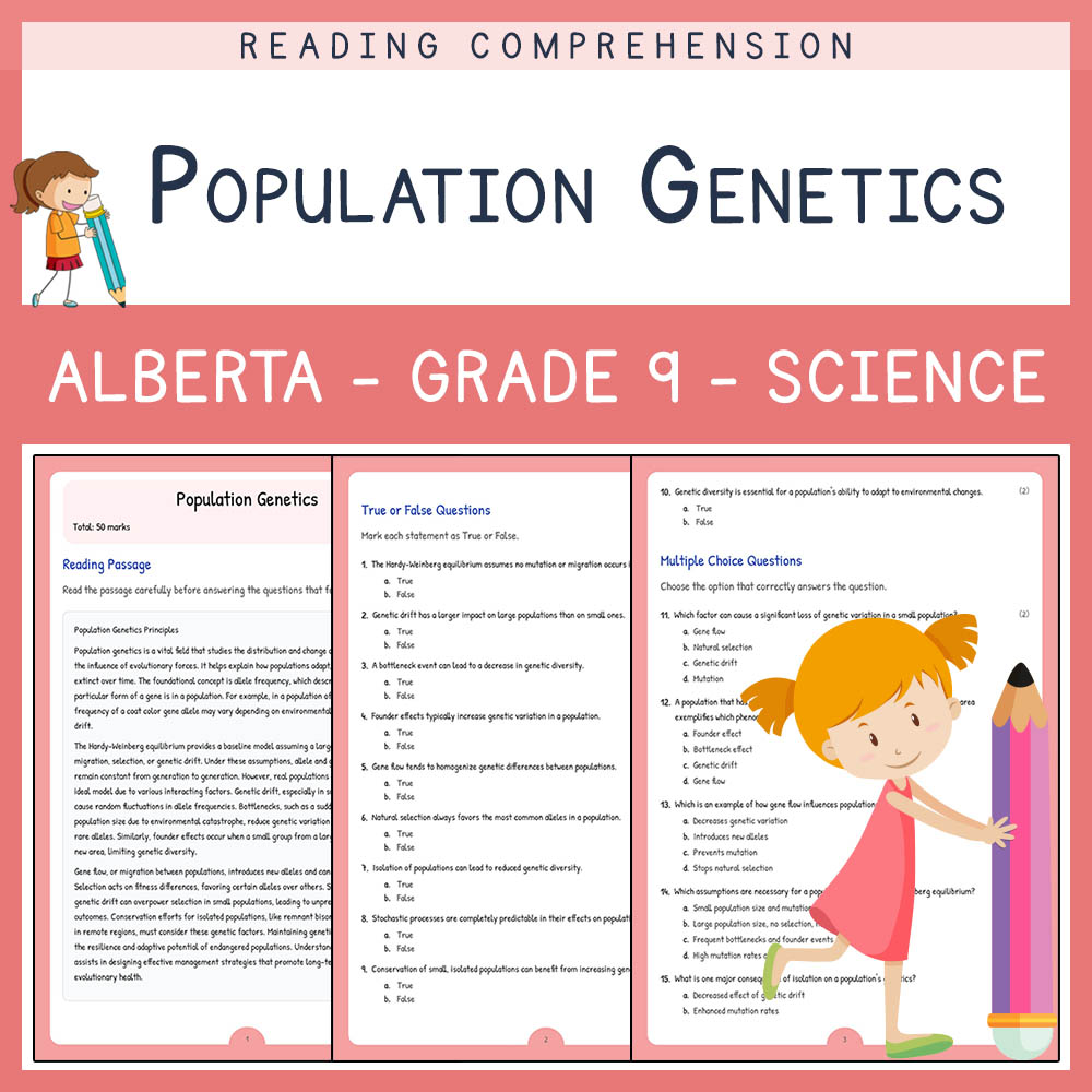 Grade 9 Science worksheet elena worksheet — Grade 9 Science | Population Genetics Worksheet | Alberta Standards — page 1