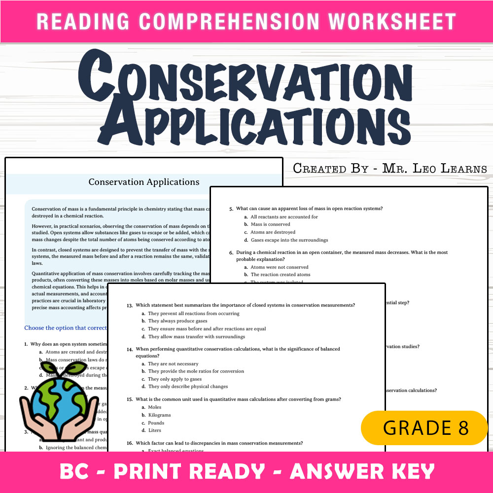 Grade 8 Science worksheet mcq paper worksheet — Grade 8 Science — Conservation Applications Worksheet MCQ Paper — page 1