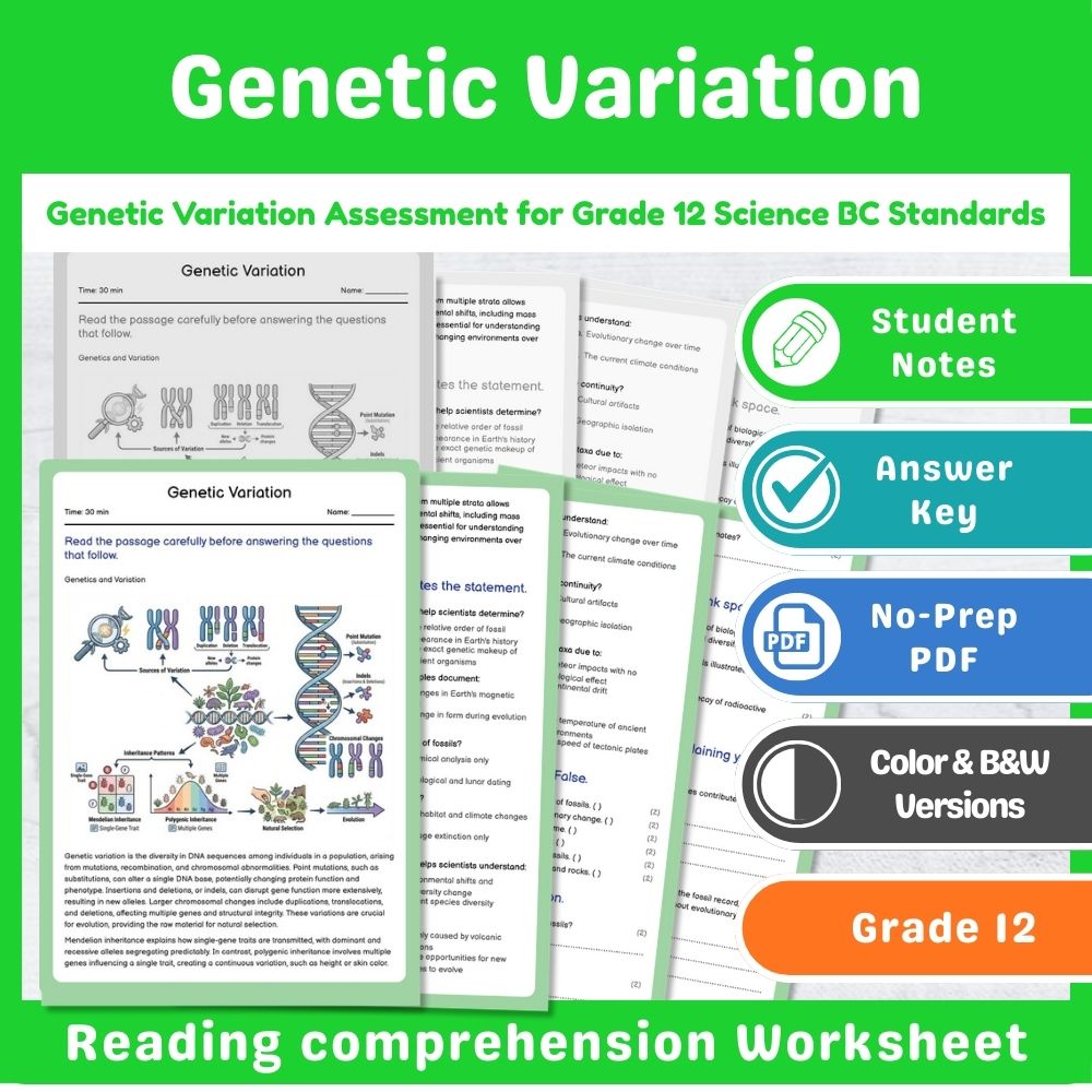Grade 12 Science Mini Bundle – Genetics & Evolution Assessment Pack — included worksheet 15