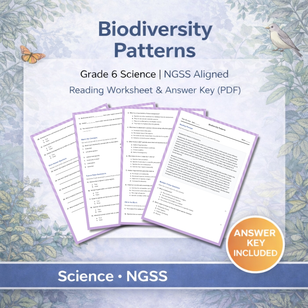 Grade 6 Science | Ecosystems, Evolution & Biodiversity | NGSS Worksheet Bundle — included worksheet 6
