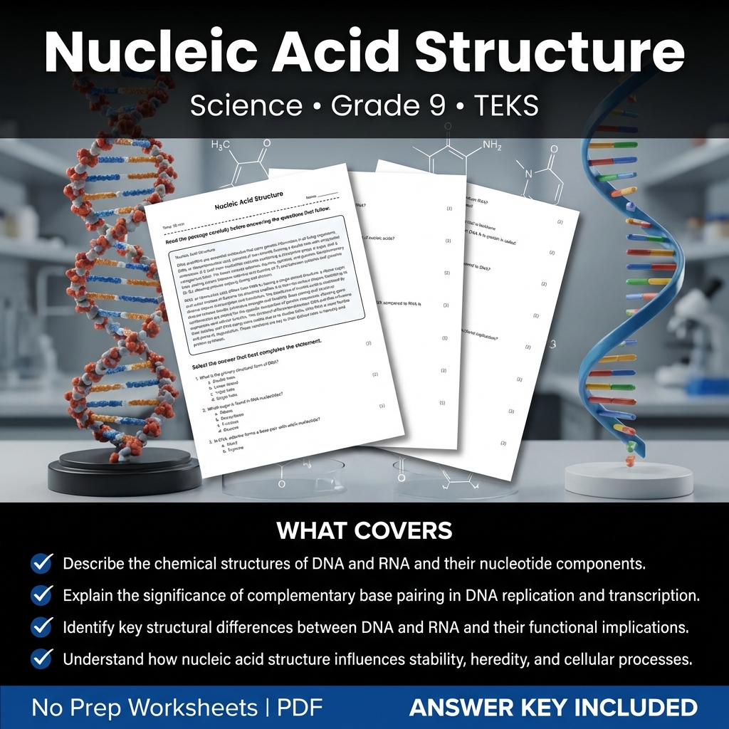 Grade 9 Science Worksheet on Nucleic Acid Structure | TEKS Aligned