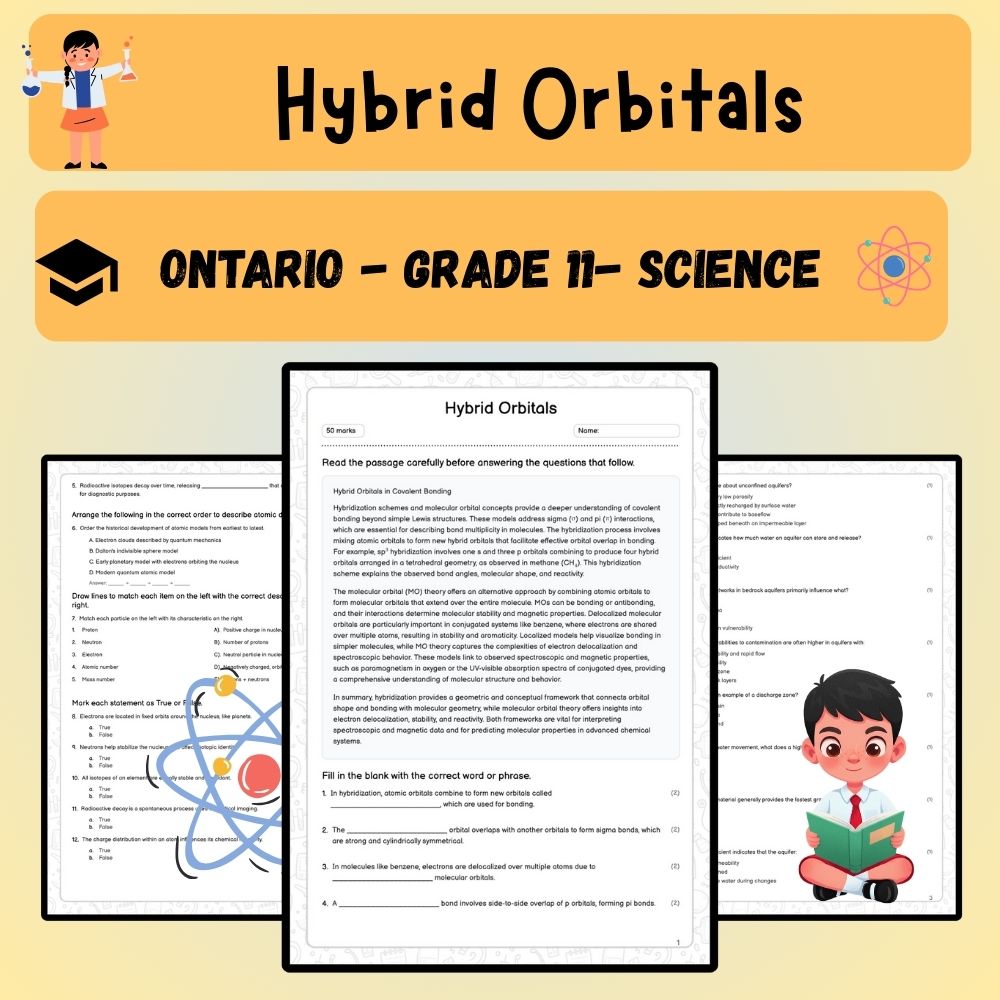 Grade 11 Science worksheet worksheet — Grade 11 Science | Hybrid Orbitals Worksheet (Answer Key) - Ontario Standards — page 1