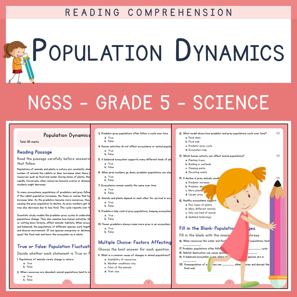 Grade 5 Science worksheets for primary grades worksheet — Grade 5 Science | Population Dynamics Worksheets (PDF) | NGSS Al…