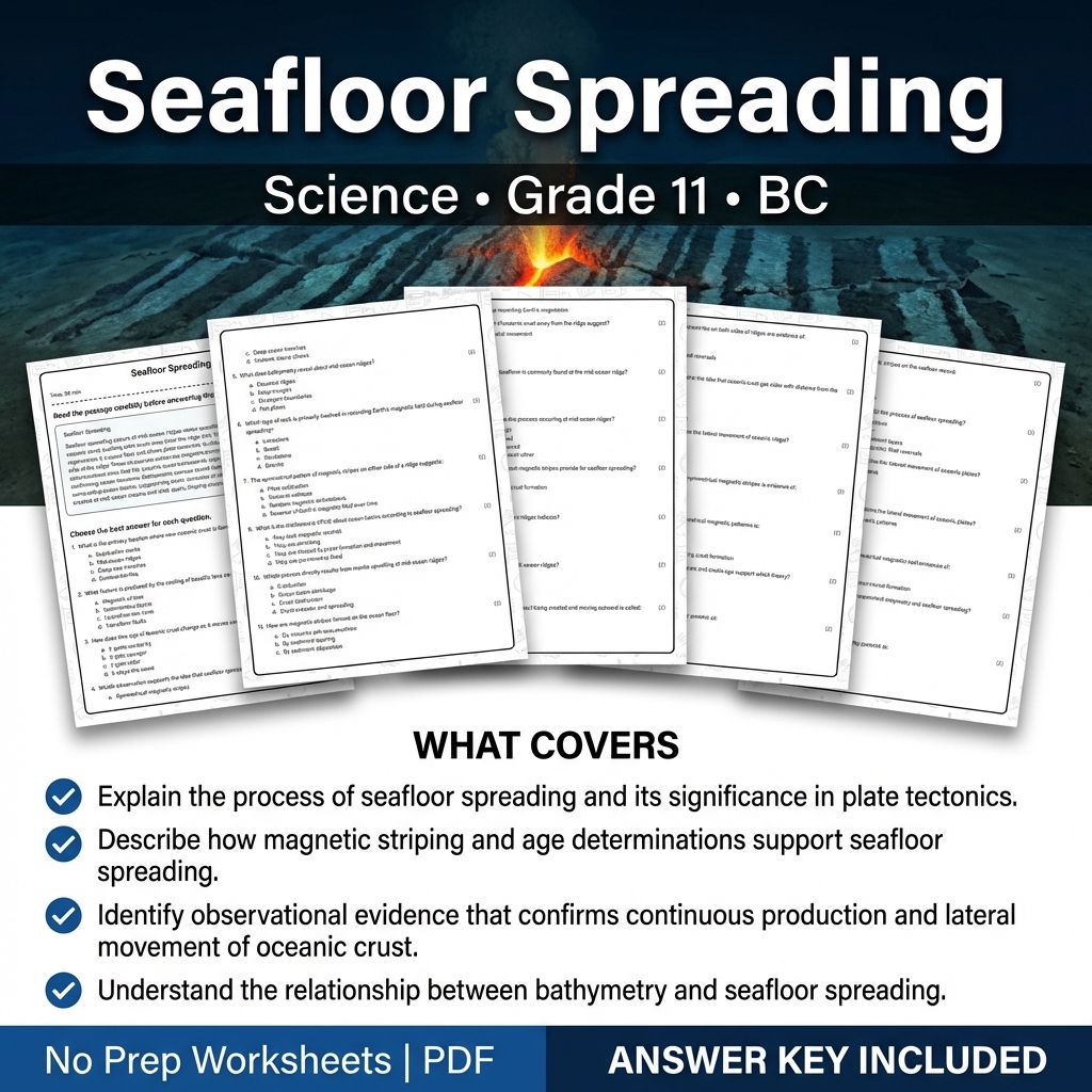 Grade 11 Science | Seafloor Spreading Worksheet & Answer Key (Printable PDF)