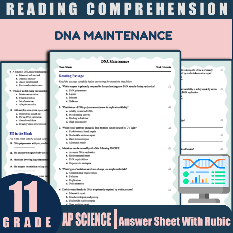 Grade 11 Science reading worksheets worksheet — 11th Grade Science | DNA Maintenance Reading Worksheet & Answer Key (PDF)…
