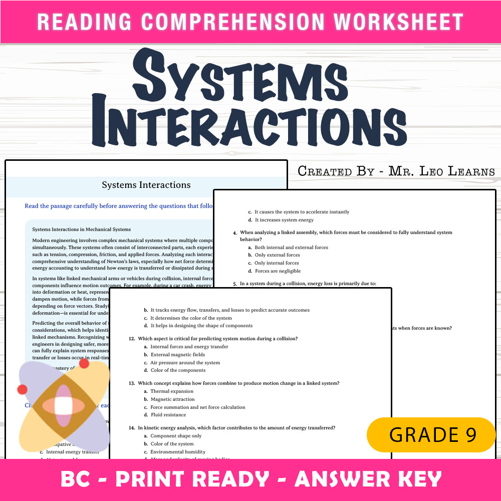 Grade 9 Science worksheet mcq paper worksheet — Grade 9 Science — Worksheet MCQ Paper for Systems Interactions — page 1