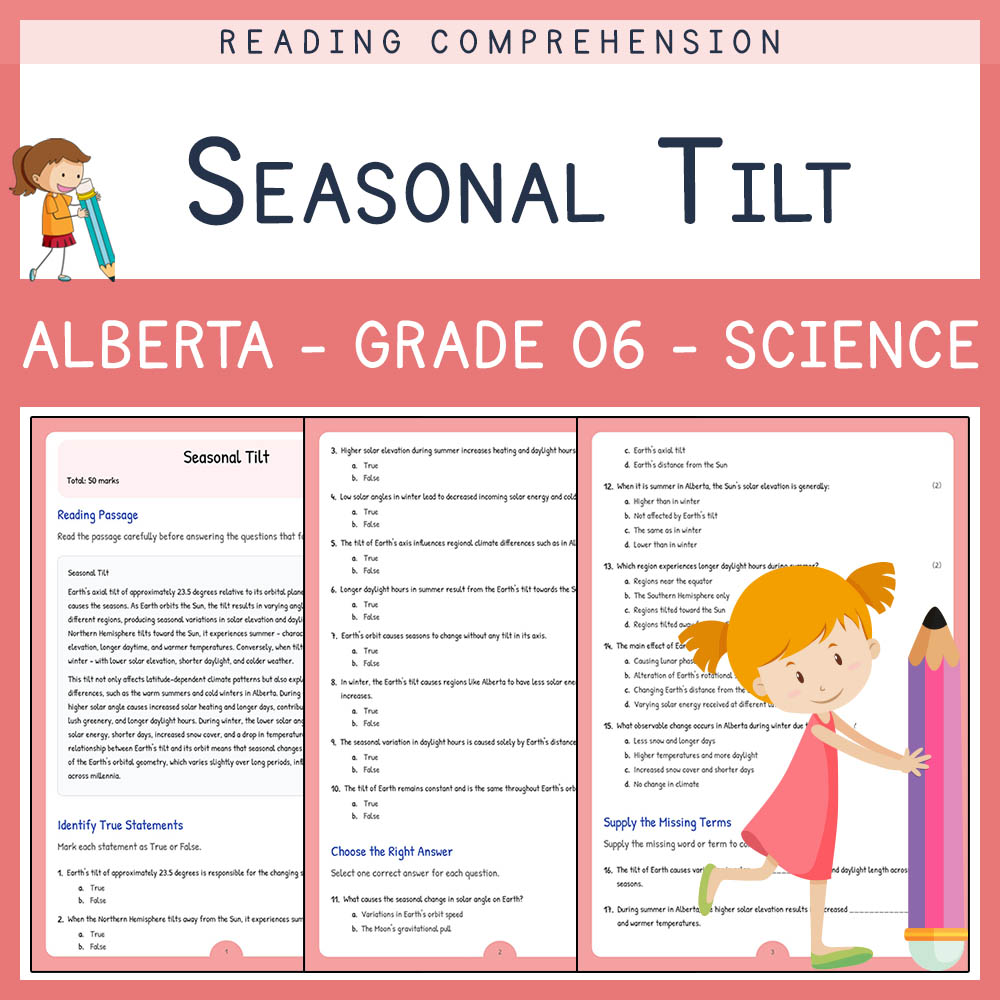 Grade 6 Science worksheet elena worksheet — Grade 6 Science Worksheet | Earth's Tilt | Alberta Standards — page 1