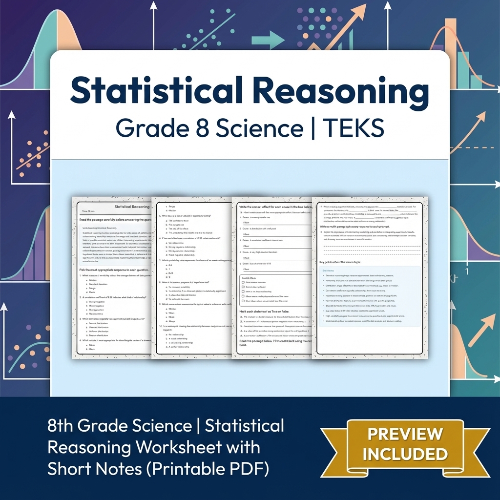 8th Grade Science Statistical Reasoning Worksheet with Short Notes( PDF)