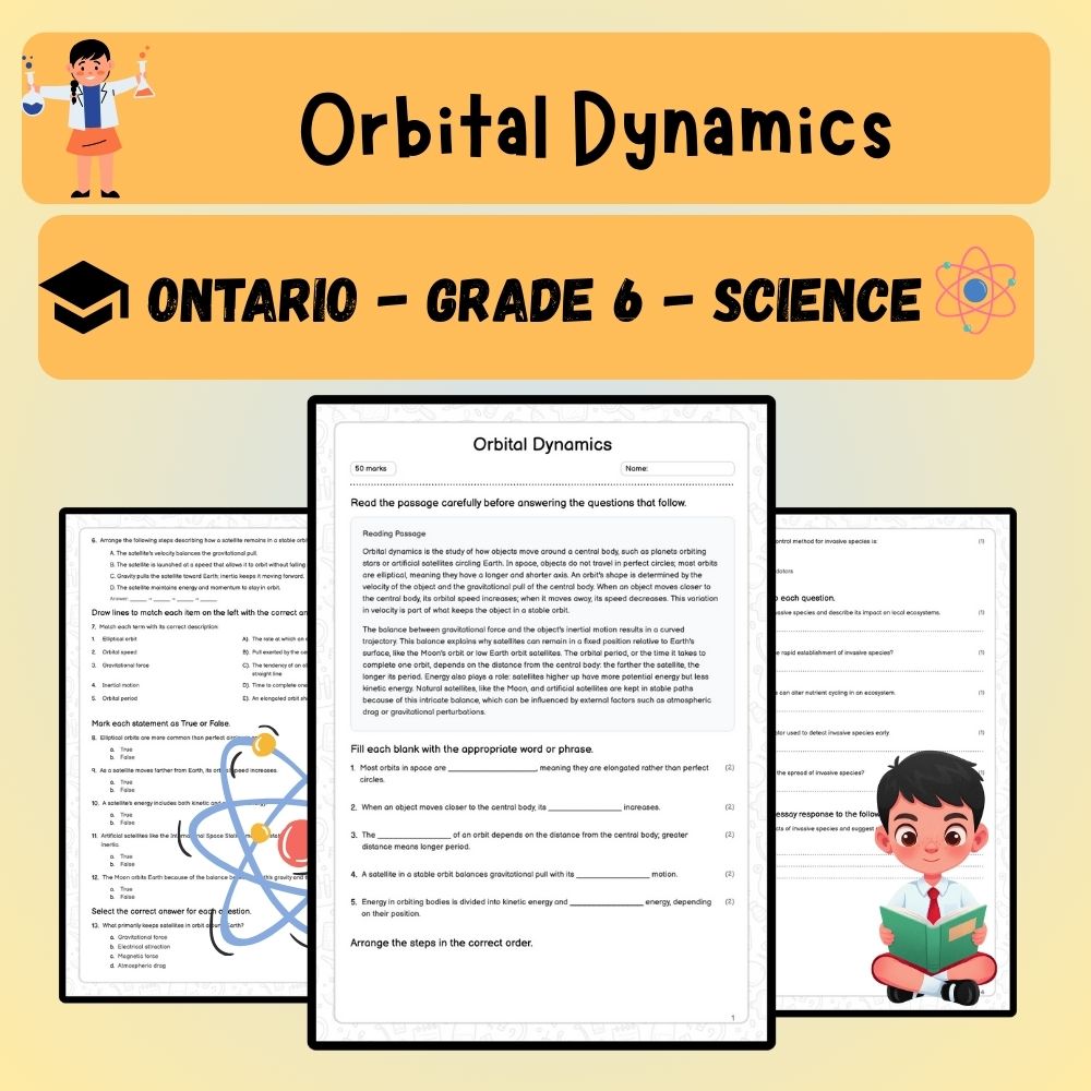 Grade 6 Science worksheet worksheet — 6th Grade Science | Orbital Dynamics Worksheet (PDF ) — page 1