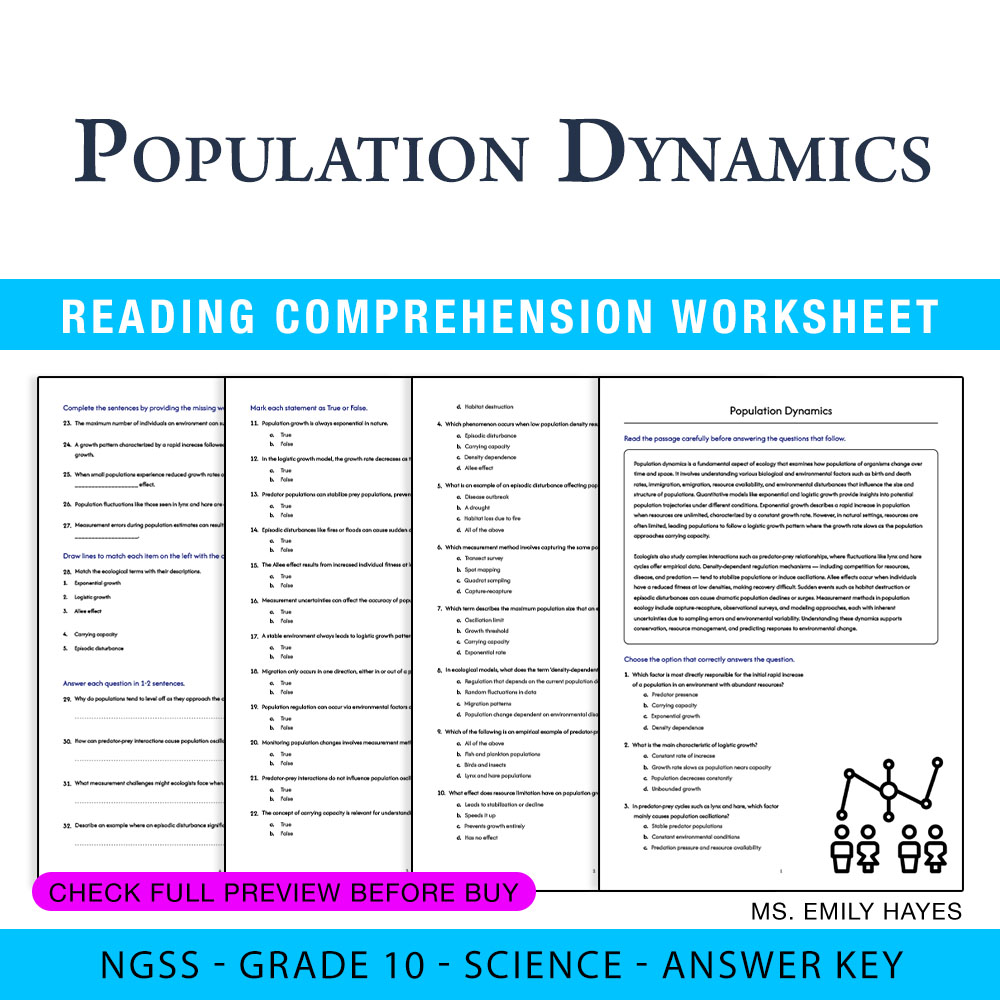 11th Grade Science | Population Dynamics Worksheet (PDF+ Answer Key)