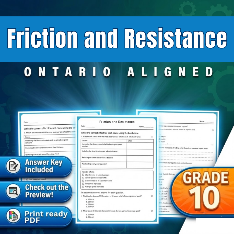 Grade 10 Science – Friction and Resistance Worksheet (PDF) | Ontario Standards