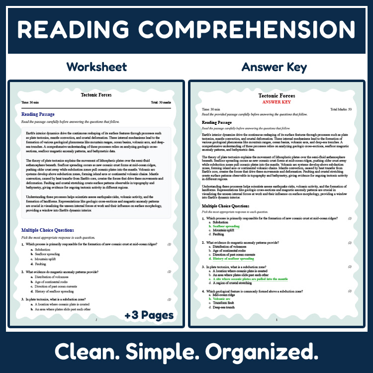 Grade 9 Science reading worksheets worksheet — Grade 9 Science | Tectonic Forces Reading Worksheet & Answer Key (PDF) — pa…
