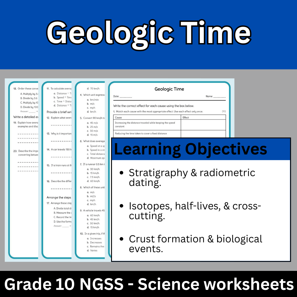 Grade 10 Science | Geologic Time Concepts Worksheet (Answer Key) NGSS