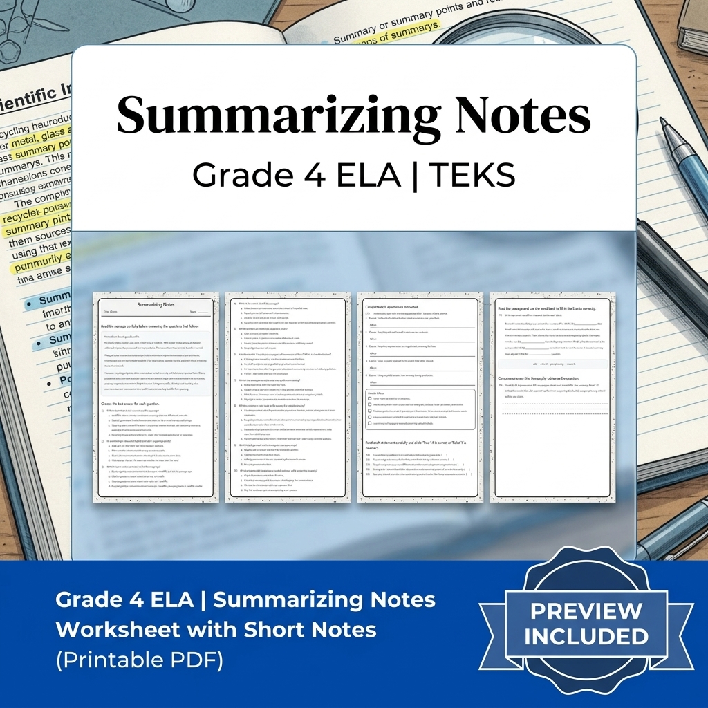 Grade 4 ELA Writing and Reading Skills Full-Year Bundle (TEKS) — included worksheet 37