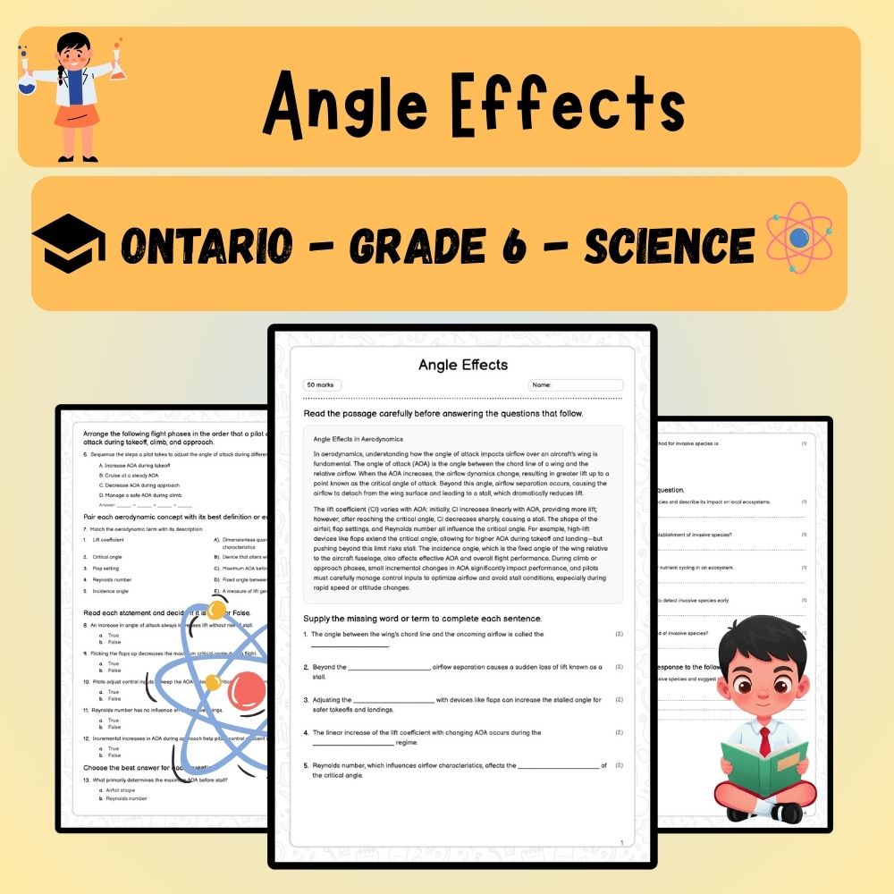 Grade 6 Science worksheet worksheet — Grade 6 Science | Angle Effects Worksheet (PDF ) - Ontario Standard — page 1