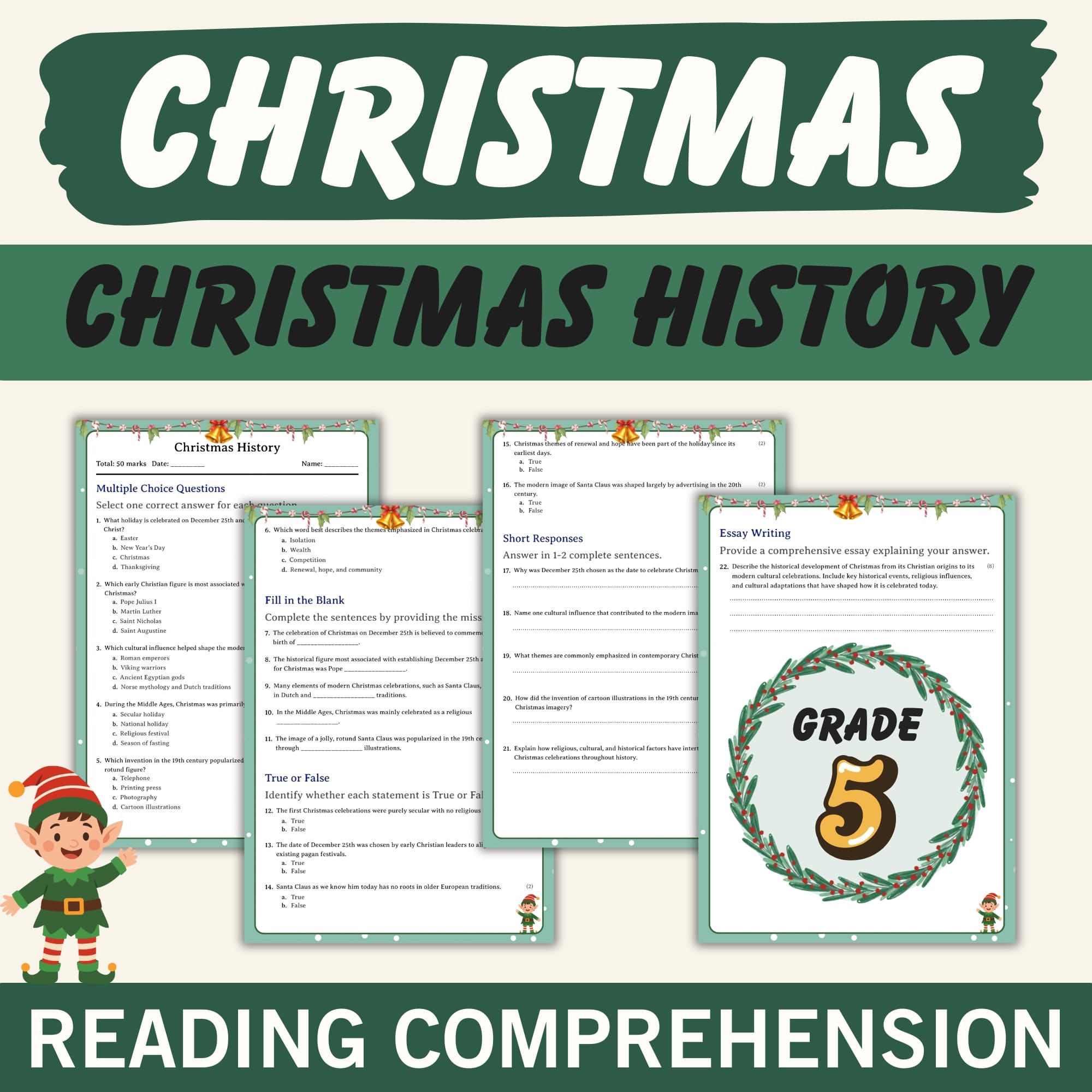 Grade 5 Seasonal | Christmas History Worksheet – Holiday Standard 5