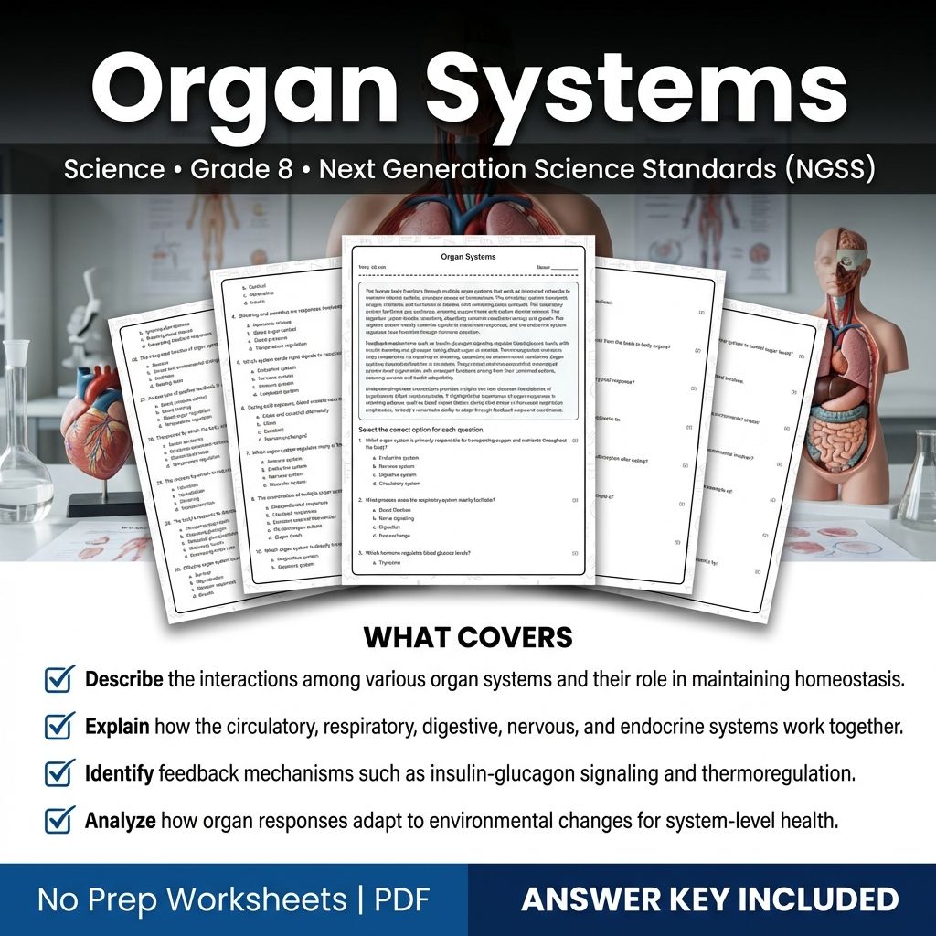 Grade 8 Science | Organ Systems Worksheet and Answer Key – NGSS Aligned