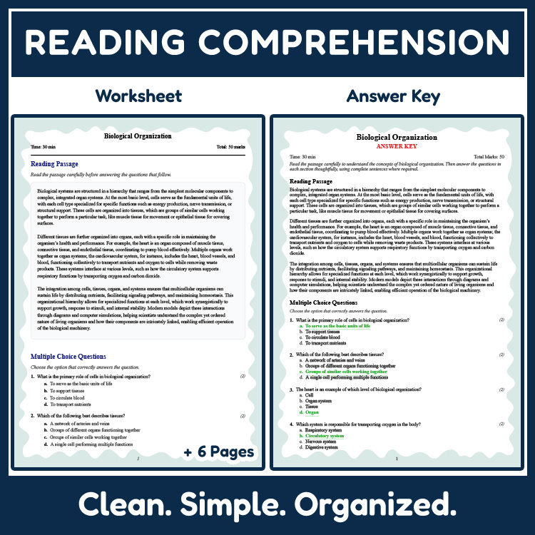 Grade 11 Science reading worksheets worksheet — 11th Grade Science | Biological Organization Reading Worksheet (PDF & Rubr…