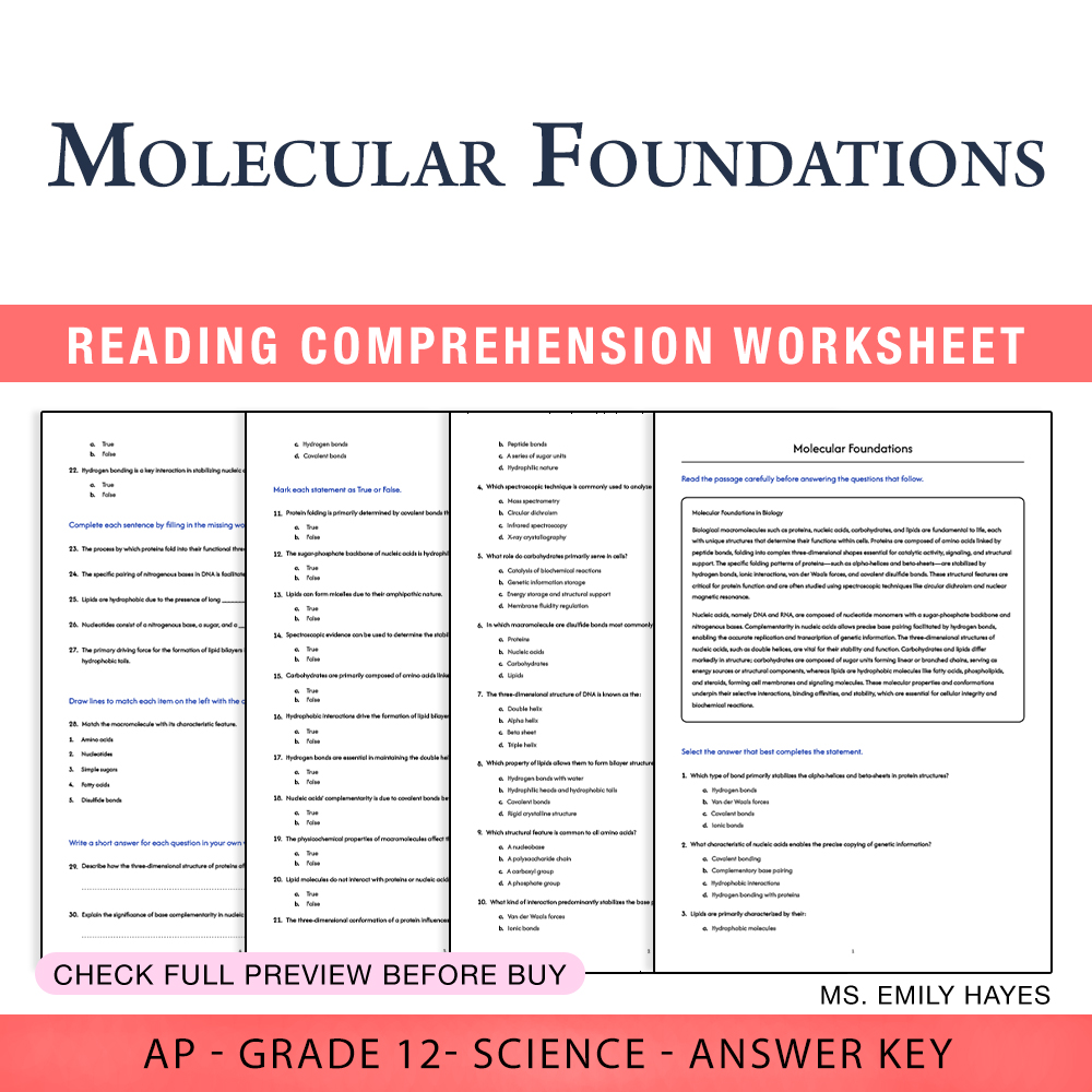 Grade 12 Science worksheet assessment worksheet — Grade 12 Science | Molecular Foundations Worksheet (PDF+ Answer Key) — p…