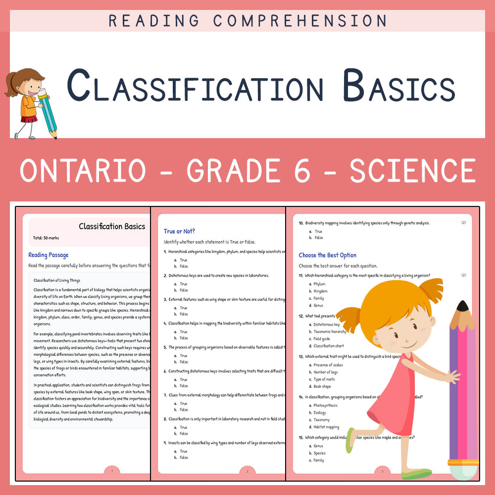 Grade 6 Science worksheet worksheet — Grade 6 Science | Classification Basics Worksheet & Answer Key (PDF) — page 1