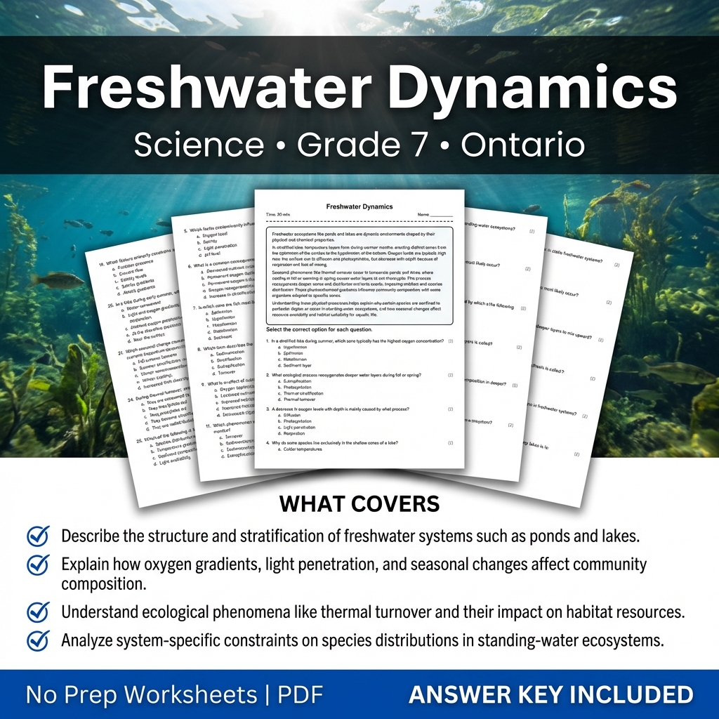 Grade 7 Science Worksheet on Freshwater Dynamics | Ontario Standards
