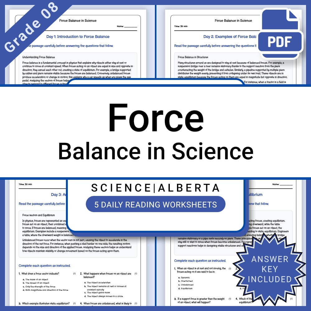 Grade 8 Science – Force Balance Daily Reading Worksheet with Answer Key