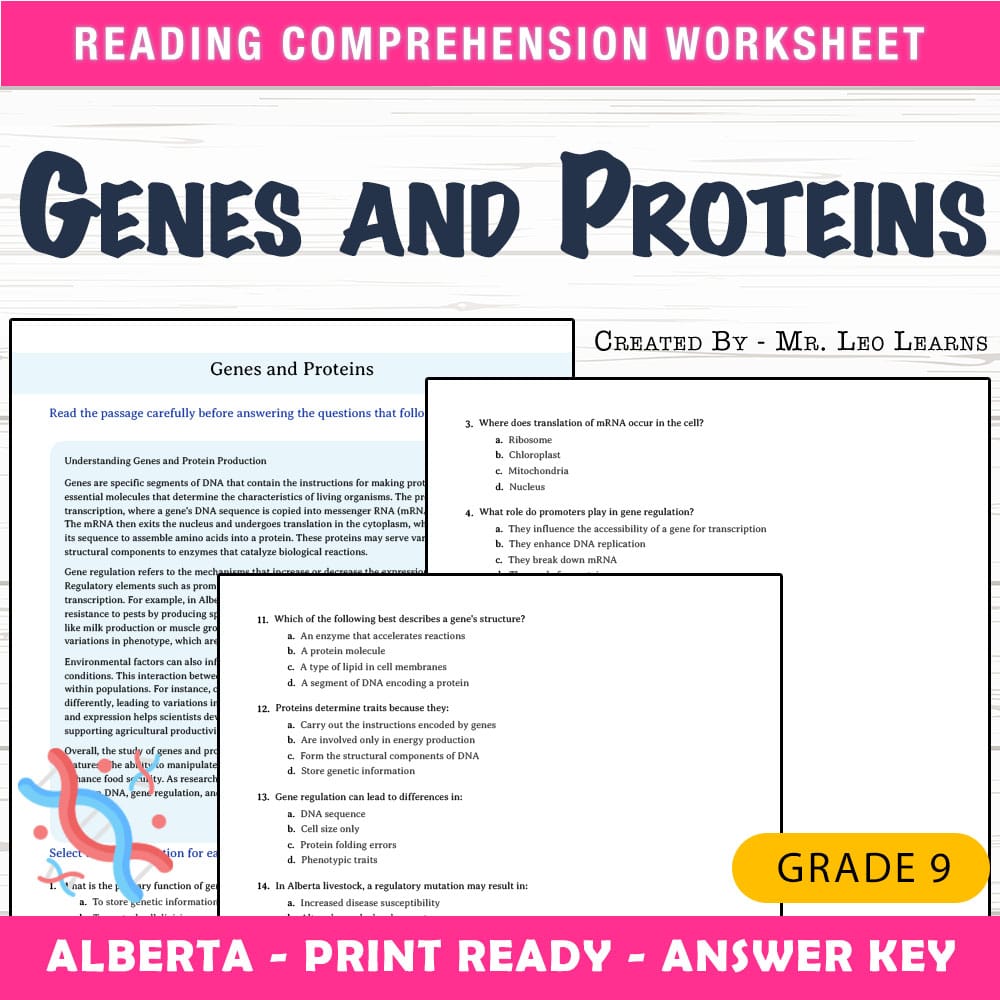 Grade 9 Science worksheet mcq paper worksheet — Grade 9 Science — Worksheet MCQ Paper for Mastering Genes and Proteins — p…