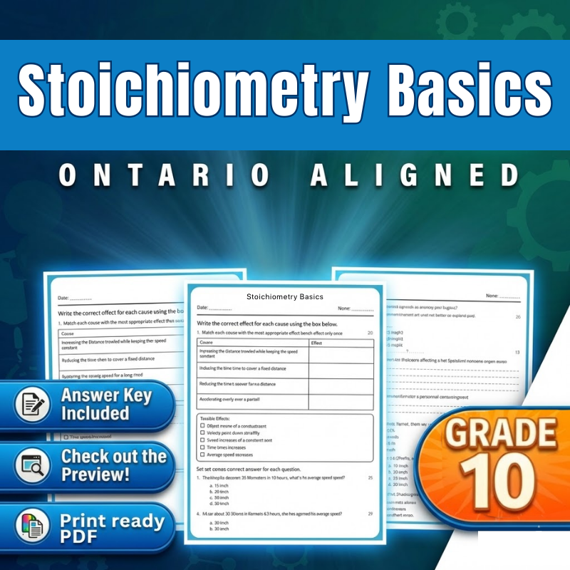 Grade 10 Science – Stoichiometry Basics Worksheet (Ontario Standard) (PDF)