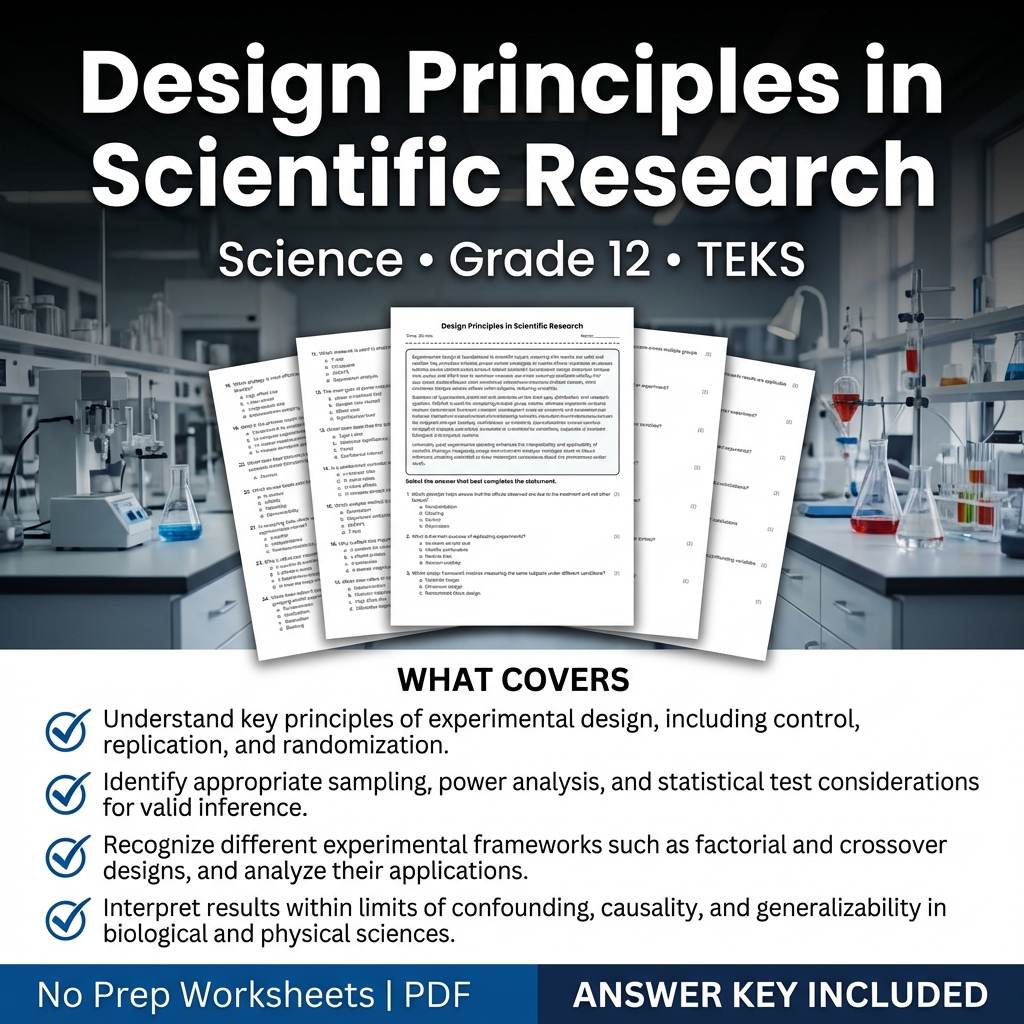 Grade 12 Science Worksheet on Design Principles in Scientific Research | TEKS