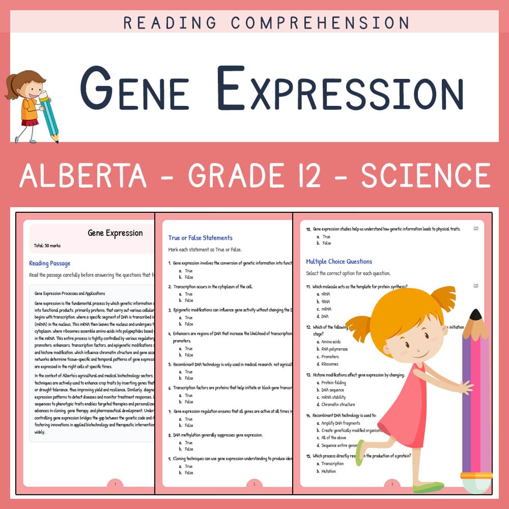 Grade 12 Science worksheet elena worksheet — Grade 12 Science | Gene Expression Worksheet Elena | Alberta Standards — page 1